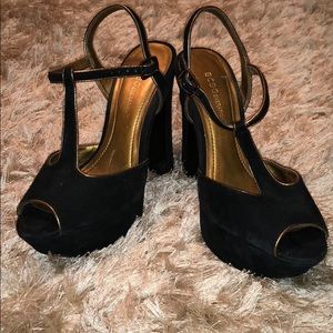 BCBG Black Suede Peep Top Heel !!!